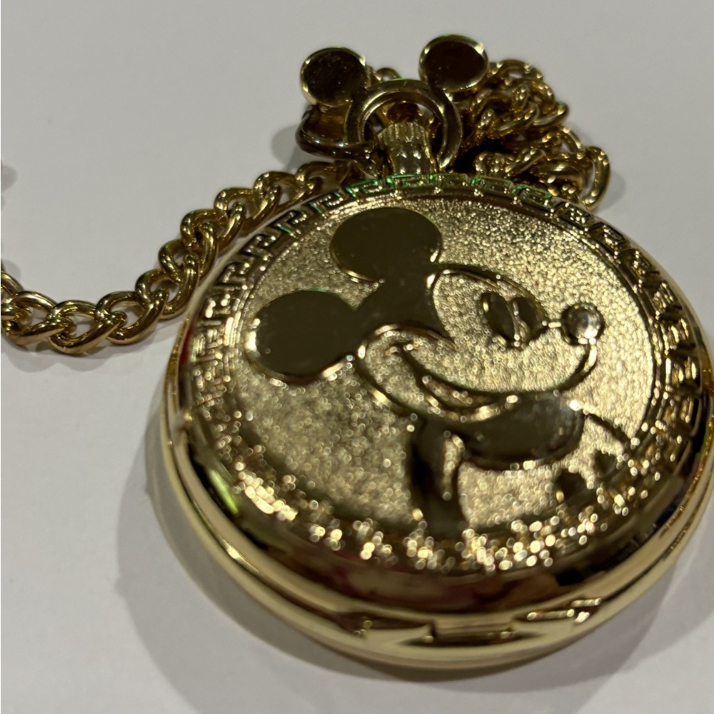 NIB Mickey Mouse pocket watch & chain gold color